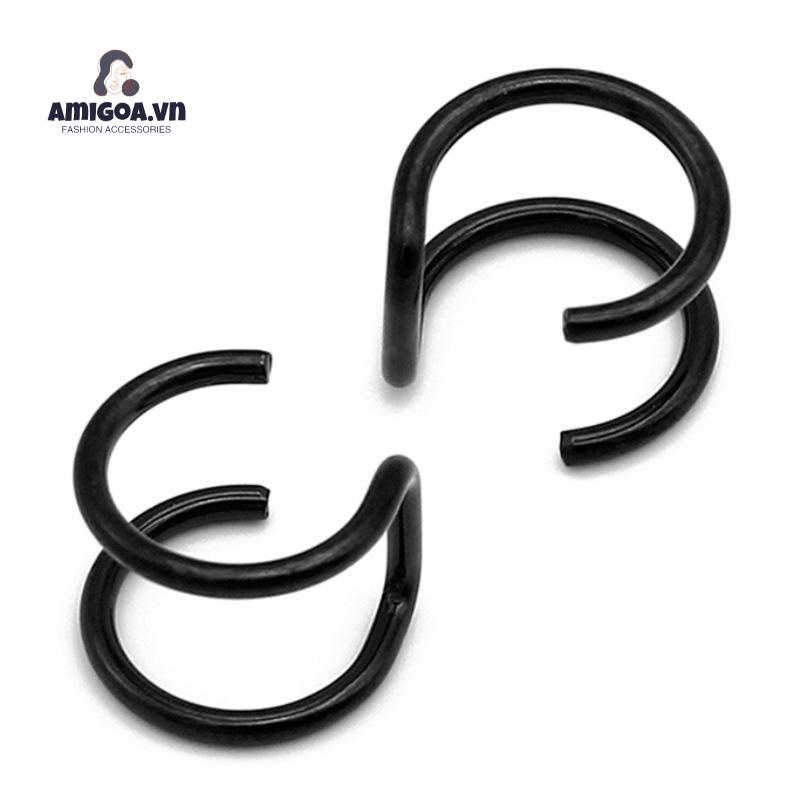 Khuyên Tai Dạng Kẹp Đôi Bằng Thép Không Gỉ Đơn Giản