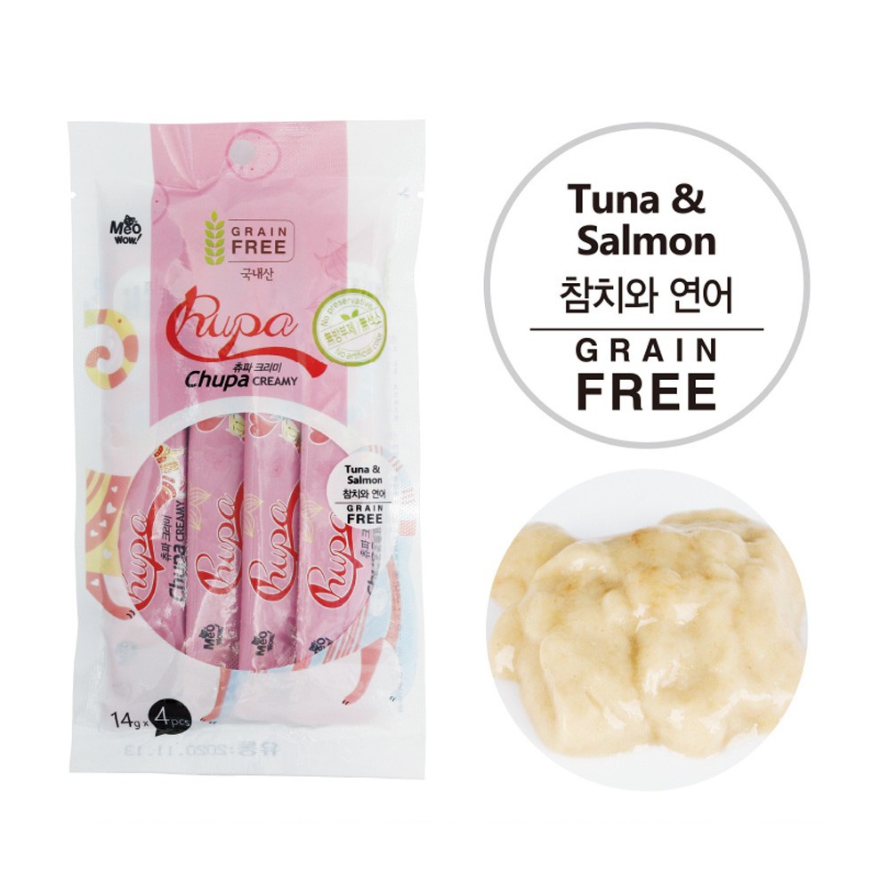 Chupa Creamy TUNA &amp; SALMON for cat ( 14g x 4pcs ) _ Xốt CÁ NGỪ &amp; CÁ HỒI cho mèo ( 14g x 4 tuýp )