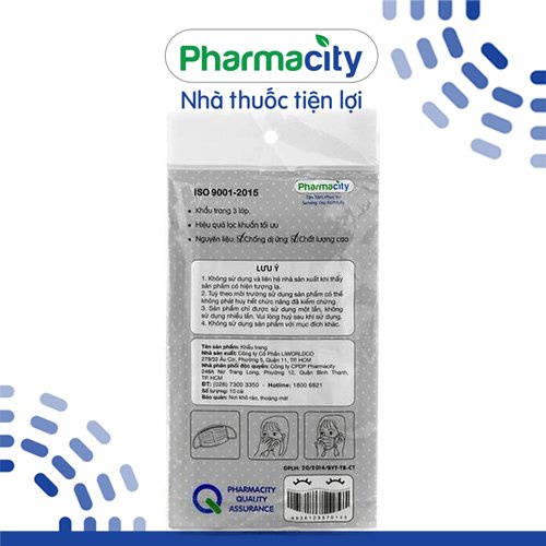 Khẩu trang y tế màu trắng chất lượng cao Pharmacity (10 cái/gói)