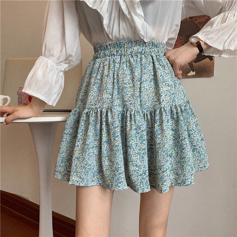 Chân Váy Chữ A Lưng Cao Dáng Ôm In Họa Tiết Hoa Xinh Xắn Thời Trang Phong Cách Hàn Quốc Cho Nữ