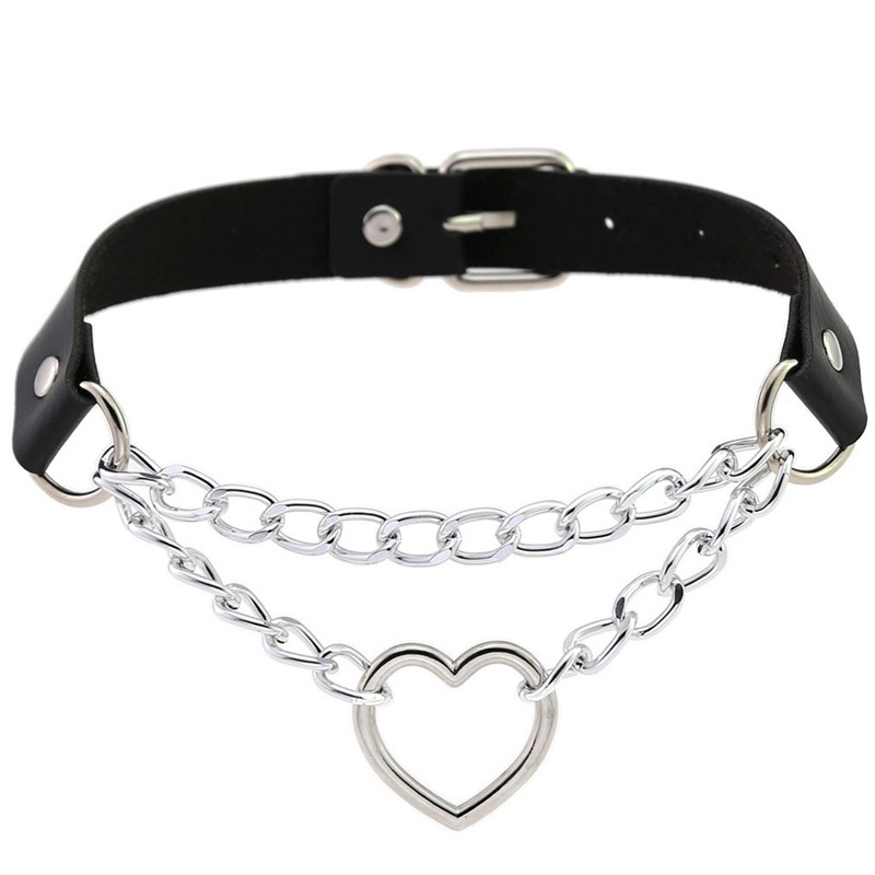 Vòng Cổ Choker Da Mặt Trái Tim Phong Cách Gothic Punk