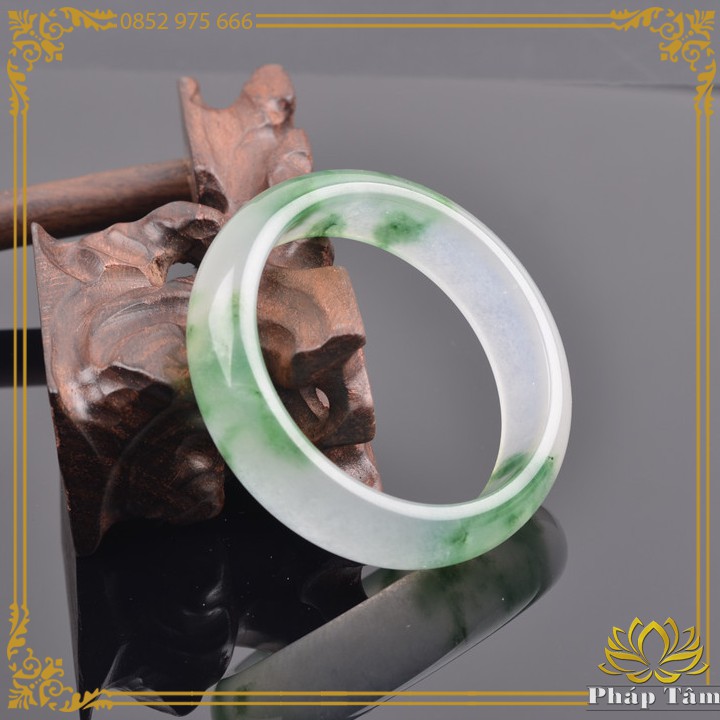 Vòng Tay Tròn Trơn Ngọc Miến Điện Jadeite Type A Vân Trắng Xanh Trong Suốt - Tâm Phong Thủy