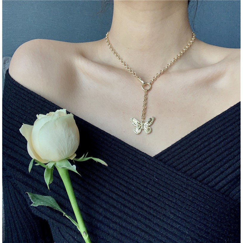 Dây chuyền chocker bướm ôm sát cổ TOBI STORE 02 lớp dây mặt bướm gợi cảm TB89