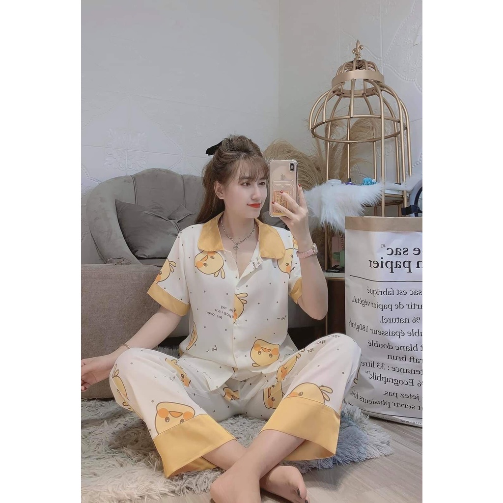Set Bộ đồ ngủ Pijama mặc nhà họa tiết bò sữa tay cộc chất Mango mềm mịn, thoáng mát