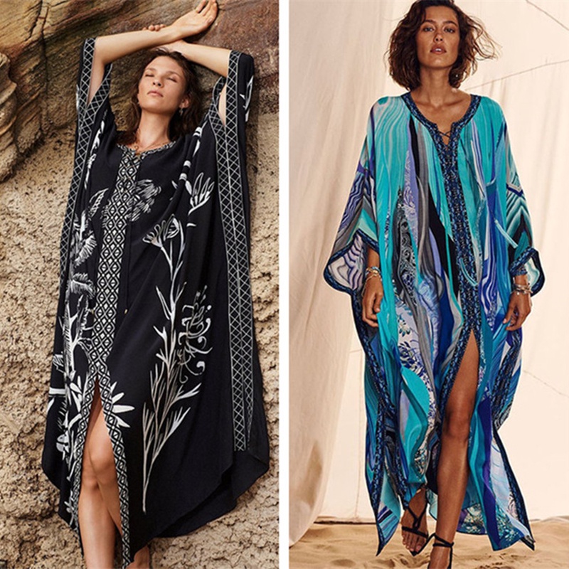 Đầm Maxi Cột Dây In Họa Tiết Phong Cách Boho DN0394 Thời Trang Đi Biển Quyến Rũ Cho Nữ