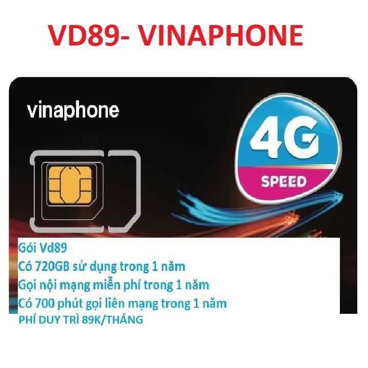 Sim Vina 4G gói VD89 Miễn phí data 2GB/ngày trong 1 tháng sài mê ly