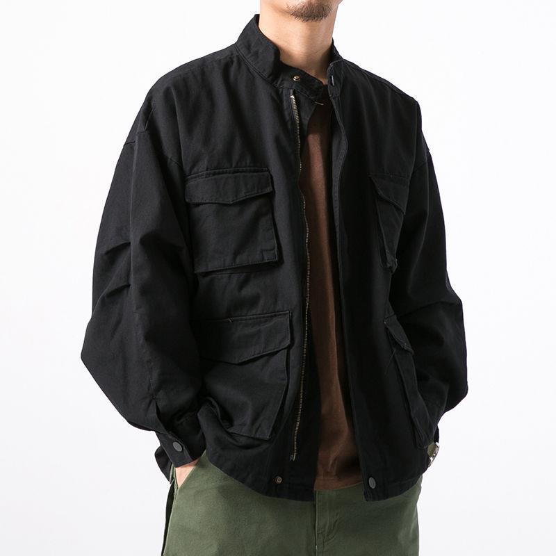 Áo Khoác Bóng Chày Dáng Rộng Phối Nhiều Túi Màu Đen Thời Trang Xuân Thu Cho Nam