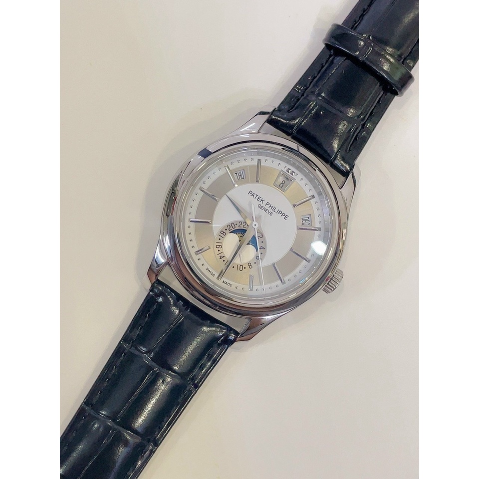 Đồng hồ nam Patek Phillipe Geneve 40mm máy cơ ETA Thuỵ Sĩ, viền trơn, chạy full kim số, dây da cá sấu