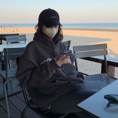 Áo Hoodies Tay Dài Hoạ Tiết Chữ In Phong Cách Hàn Quốc