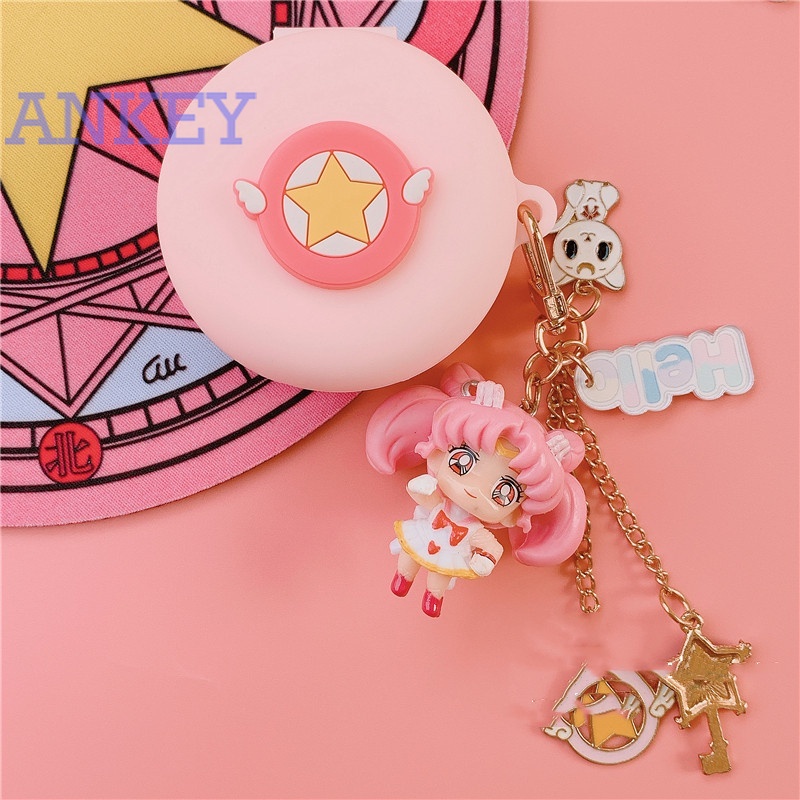 OPPO Enco W11 / Buds / W31 Earphone Silicone Case Pink Girl Sailor Moon Earbuds Waterproof Shockproof Case Soft Protective Case Headphone Cover Headset Skin with Hook