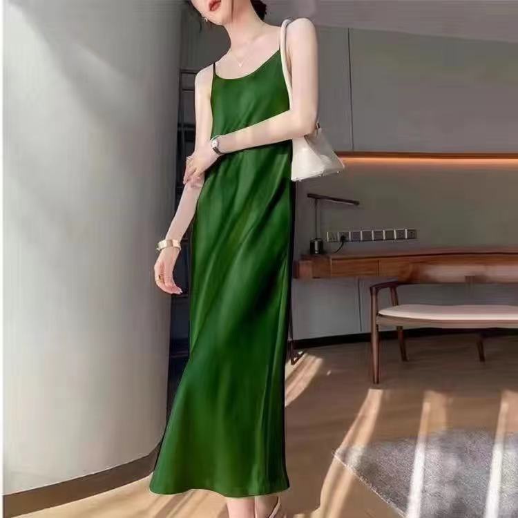 Đầm Dài Hai Dây Giả Lụa Satin Thời Trang Mùa Hè Dành Cho Nữ | BigBuy360 - bigbuy360.vn