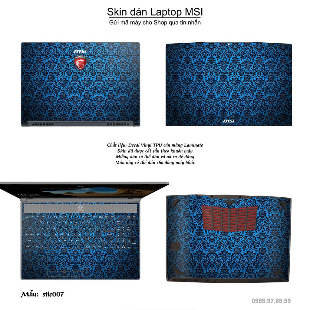 Skin dán Laptop MSI in hình Hoa văn sticker nhiều mẫu 2 (inbox mã máy cho Shop)