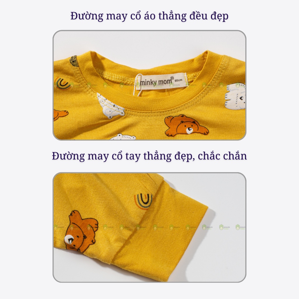 Bộ Dài Tay Cho Bé Trai, Bé Gái Vải Thun Lạnh Minky Mom Hoạ Tiết Gấu Trắng, Đồ Bộ Mặc Nhà Cho Bé MKMTD2225