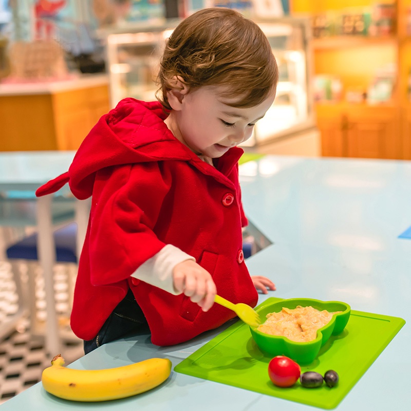 Bộ đồ ăn trẻ em silicone cấp thực phẩm Đĩa ăn  Bát ăn sáng Bộ đồ ăn cho trẻ em Thìa trẻ em ăn dặm chống trượt dễ cầm luy