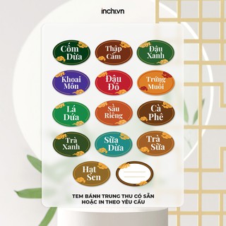 Tem Decal Bánh Trung Thu Cao Cấp Có Sẵn Hình Elip - 13 Nhân & 1 Nhân Viết Tay Size 12 Tem / Tờ Giá Rẻ
