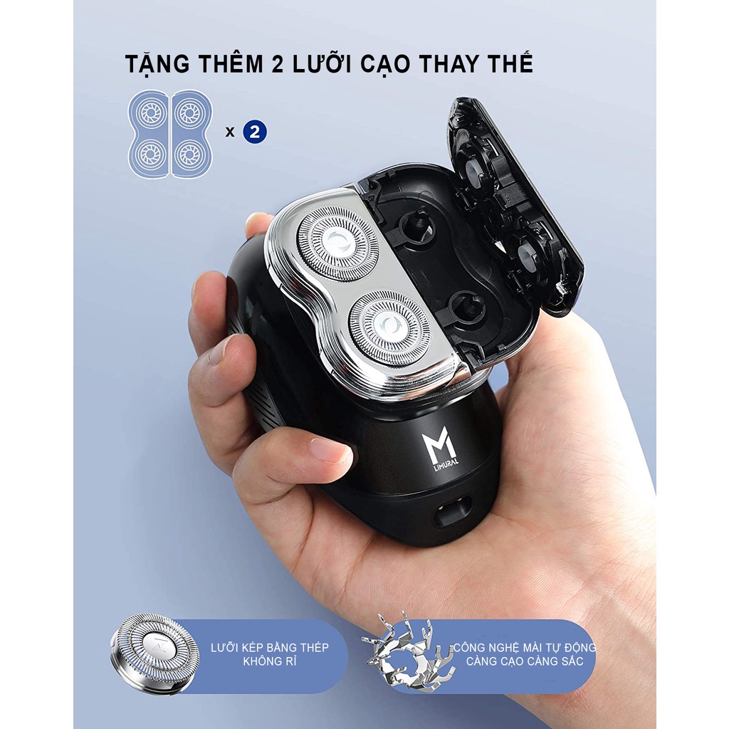 Máy cạo râu đa năng 4 lưỡi kép Limural từ Đức, cạo sát, êm, chống nước IPX6, sạc pin nhanh trong 2h