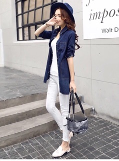 Áo sơ mi jean form dài