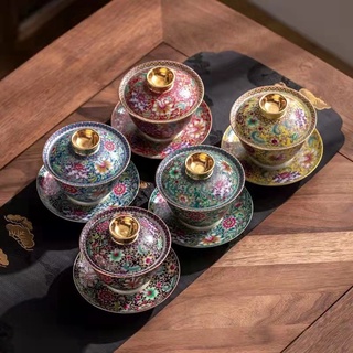 Bộ chén uống trà bằng gốm tráng men màu sắc nghệ thuật