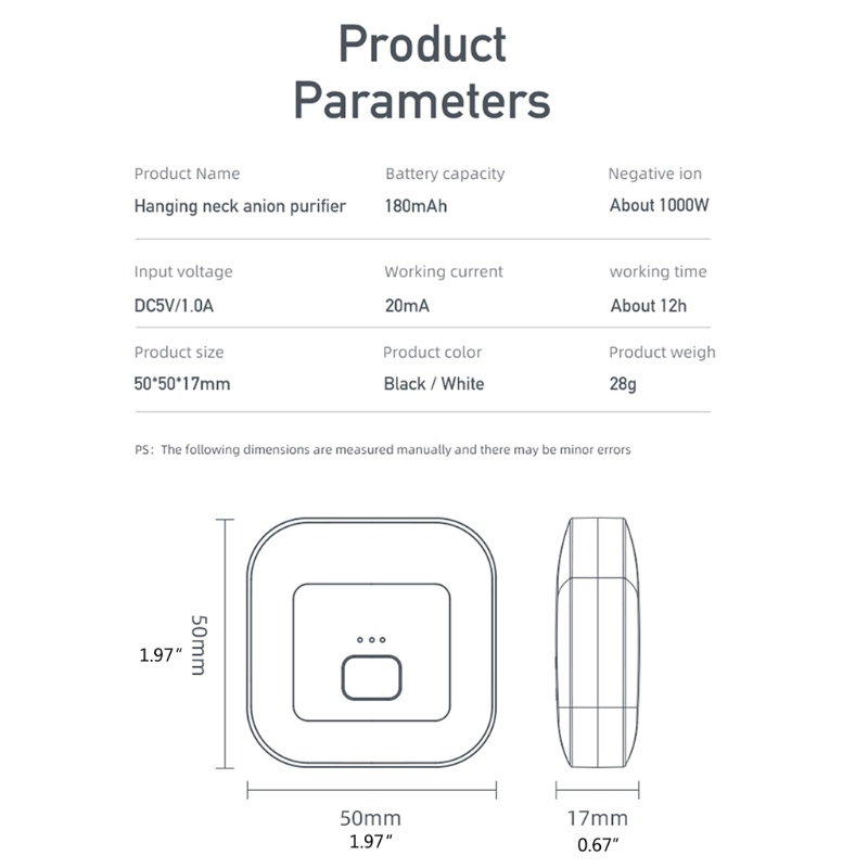 Máy Lọc Không Khí Ion Âm Khử Mùi Cổ Di Động Có Thể Sạc Lại