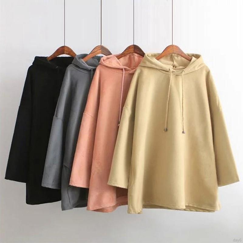 Áo hoodie kiểu dáng rộng màu trơn trẻ trung và thời trang cho nữ