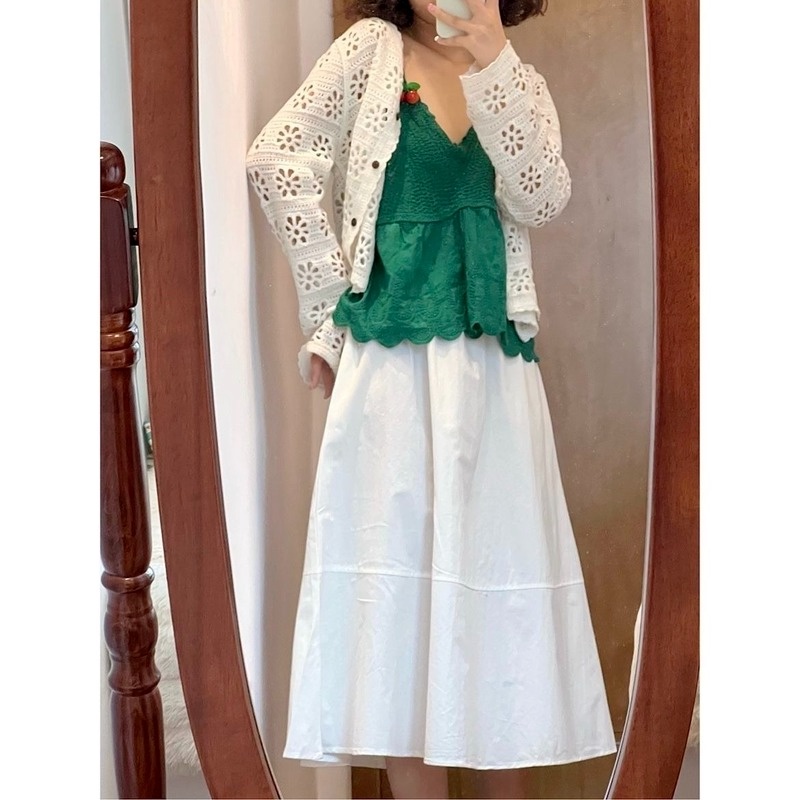 Áo Hai Dây Dệt Kim Họa Tiết Quả Anh Đào Nhỏ Thời Trang Mùa Hè Cho Nữ