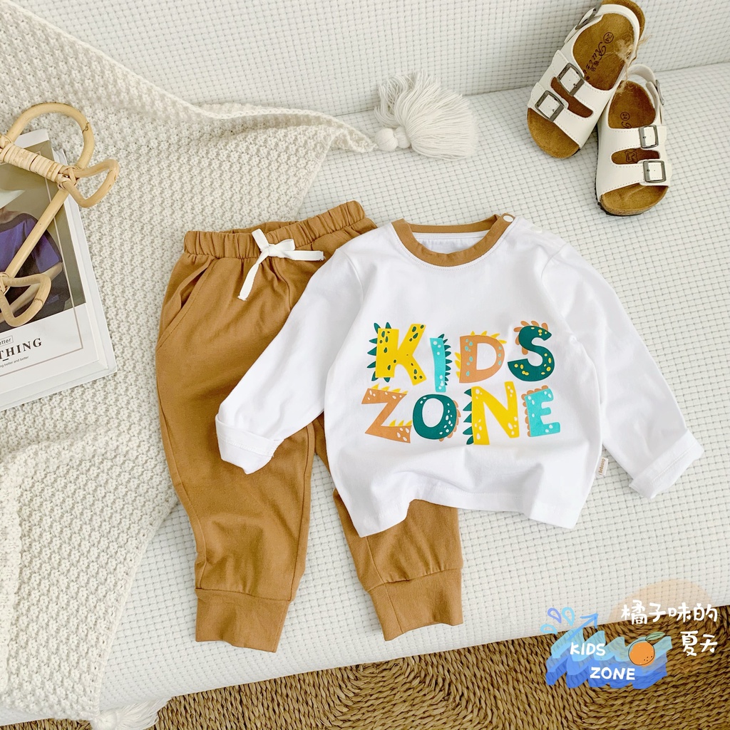 Bộ cotton thu đông hoạ tiết khủng long cho bé trai, bộ thun mềm dài tay cho bé