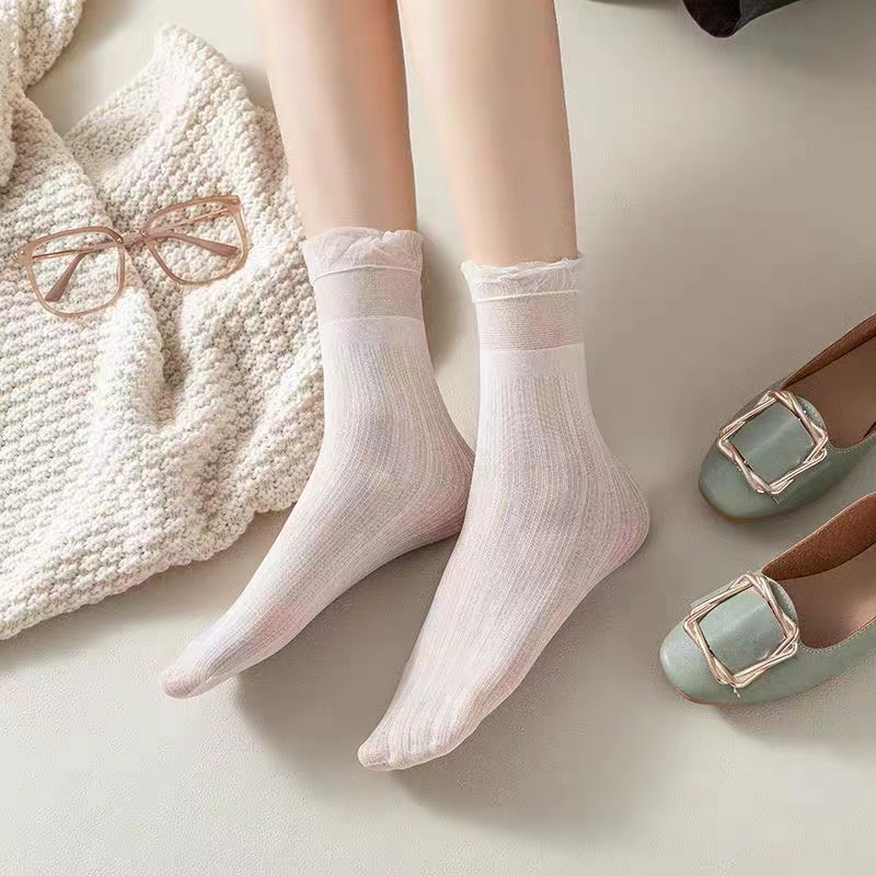 Vớ Nhung Cổ Cao Vừa Thoáng Khí Phối Ren Thời Trang Xuân Hè Cho Nữ