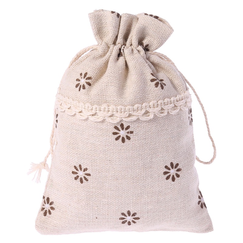 Túi Dây Rút Vải Lanh Cotton Đựng Kẹo Trang Sức Họa Tiết Giáng Sinh Giá Đỡ
