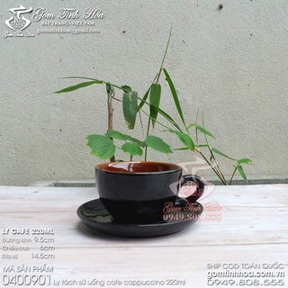 Ly tách sứ uống cafe capuchino dung tích 220ml gốm sứ Bát Tràng cao cấp men đen lòng nâu cánh gián
