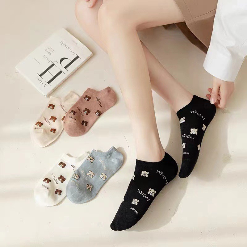 Tất hoạ tiết gấu Whom cổ ngắn