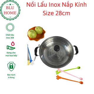 Nồi Lẩu Inox, nồi inox Nắp Kính Size 28cm Dùng được trên mọi loại bếp