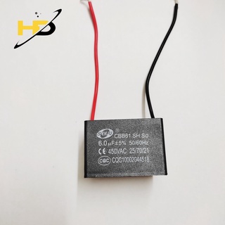 Tụ Quạt Điện CBB61 6uF Dây 450VAC 5% 50/60Hz Loại Tốt, Linh Kiện Mới