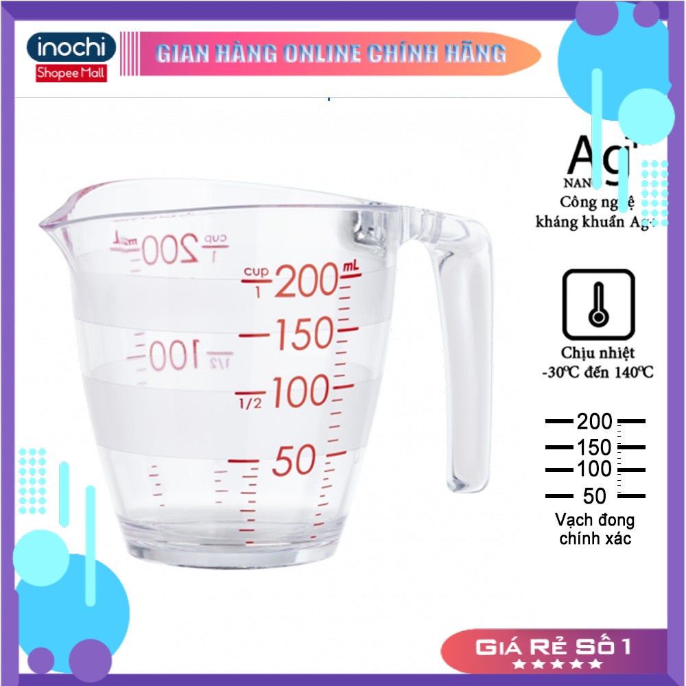 Cốc đong - Ca Đong YOKO INOCHI nhựa định lượng 200ml dung dịch dùng trong nấu ăn pha chế nhựa nguyên sinh