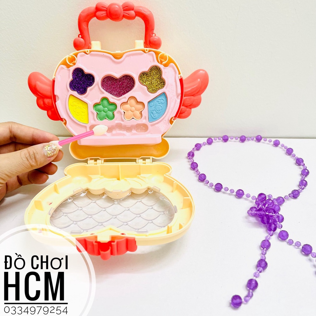 Đồ chơi trẻ em vali trang điểm có dây đeo, phấn thật dành cho bé gái thích make up cô dâu, búp bê công chúa