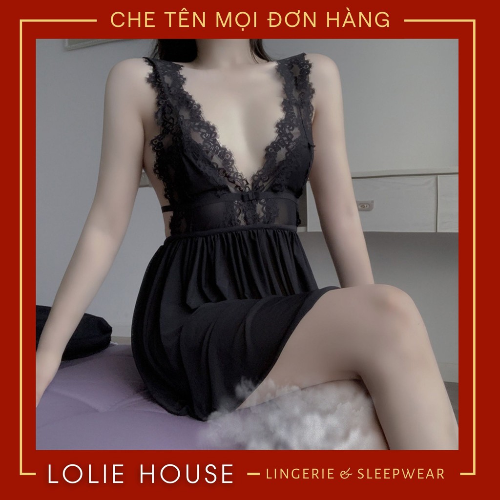 Đầm ngủ ren sexy 2 dây gợi cảm - Váy ngủ hai dây voan mỏng mặc nhà quyến rũ LOLIE HOUSE - VN8