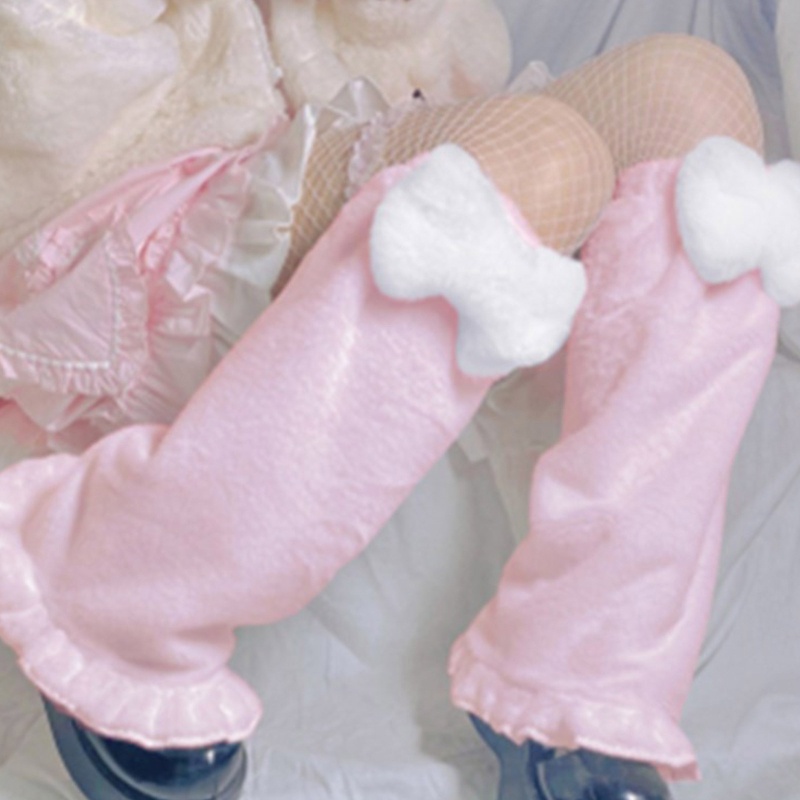 Youyo Vớ Lông Xù Giữ Ấm Chân Màu Trơn Đính Nơ Phong Cách Harajuku Nhật Bản Cho Nữ