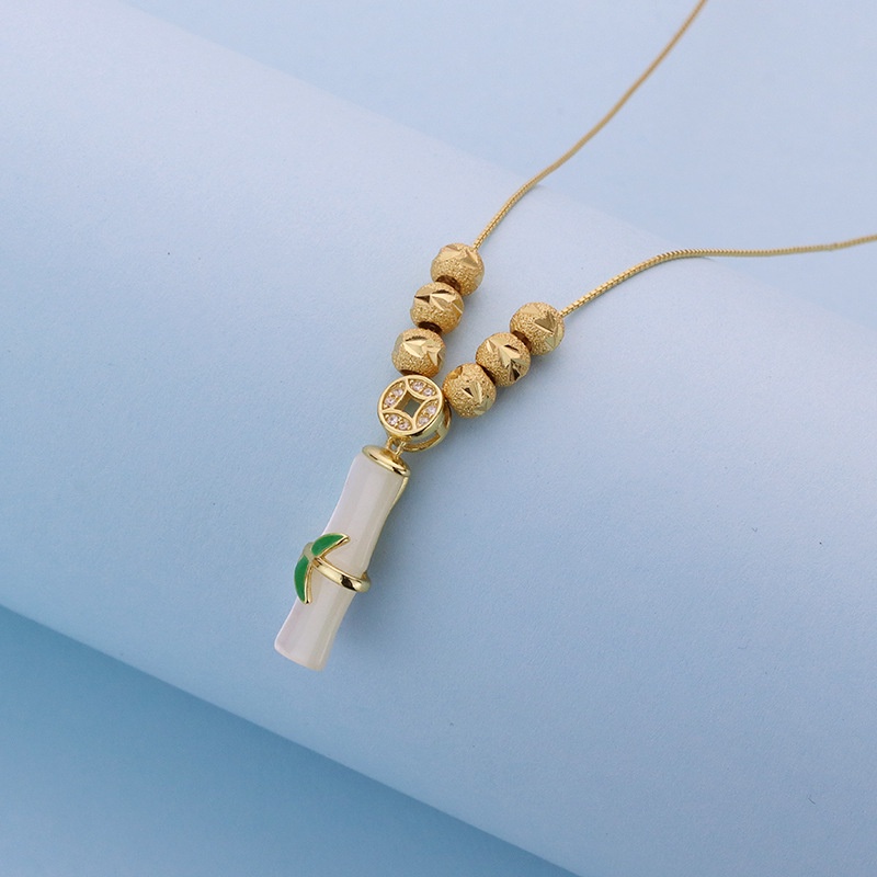 Cửa Hàng Mới Mở Thời Gian Giới Hạn Dây Chuyền Bạc Sterling S925 Hạt Tre Năm Hạt Chalcedony Màu Vàng Kim Retro Dành Cho Bạn Nữ