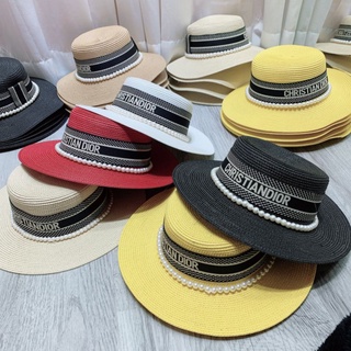 Mũ cói đi biển Fedora vành nhỏ đai Dio ngọc cao cấp siêu đẹp!!