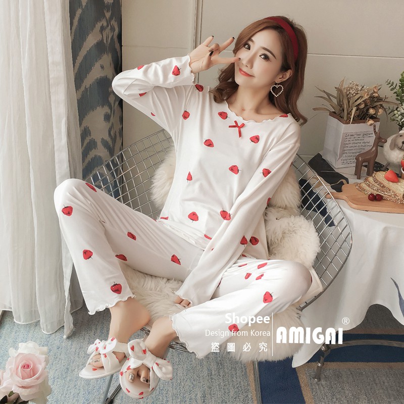 Bộ Đồ Ngủ Vải Lụa Tay Dài Kiểu Hàn Quốc Xinh Xắn Cho Nữ | BigBuy360 - bigbuy360.vn