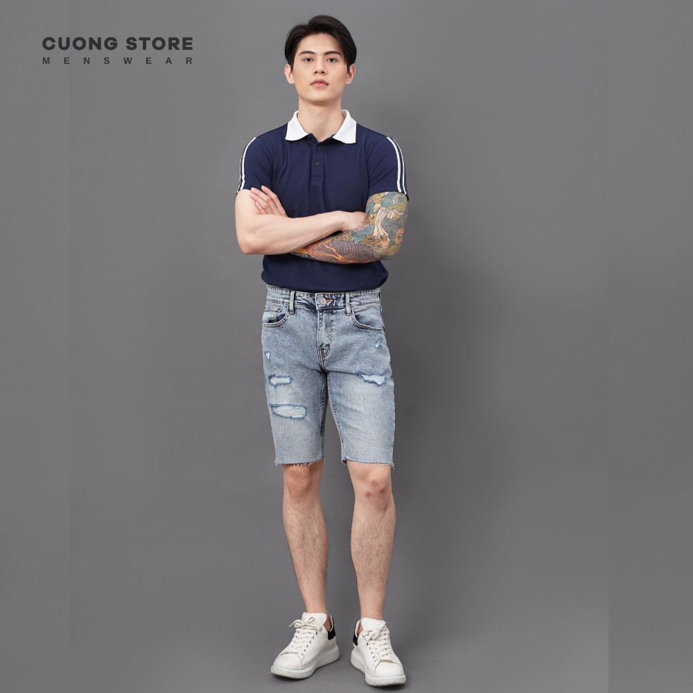 Quần short jean nam xanh rách MRC chất cotton cao cấp, form ôm vừa vặn, tôn dáng, trẻ trung - MENFIT