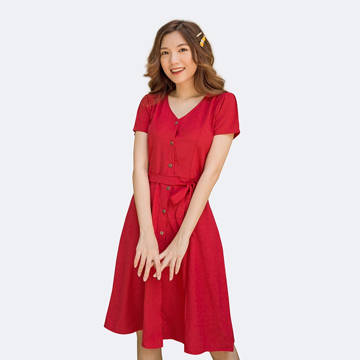 Đầm Nữ Tay Ngắn Lụa Màu Thắt Dây Ngang Bụng 42-56 kg - MEEJENA - 2578 | BigBuy360 - bigbuy360.vn