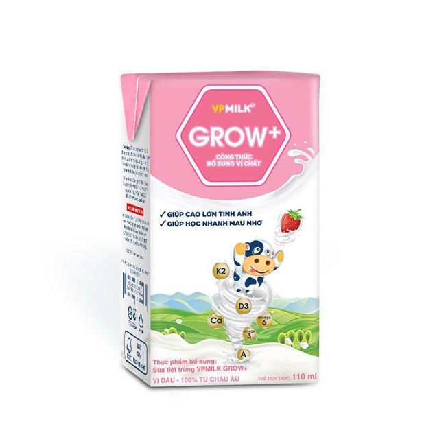 01 Thùng sữa tiệt trùng có đường VPMilk Grow+ dâu (110ml và 180ml) Ship hàng toàn quốc