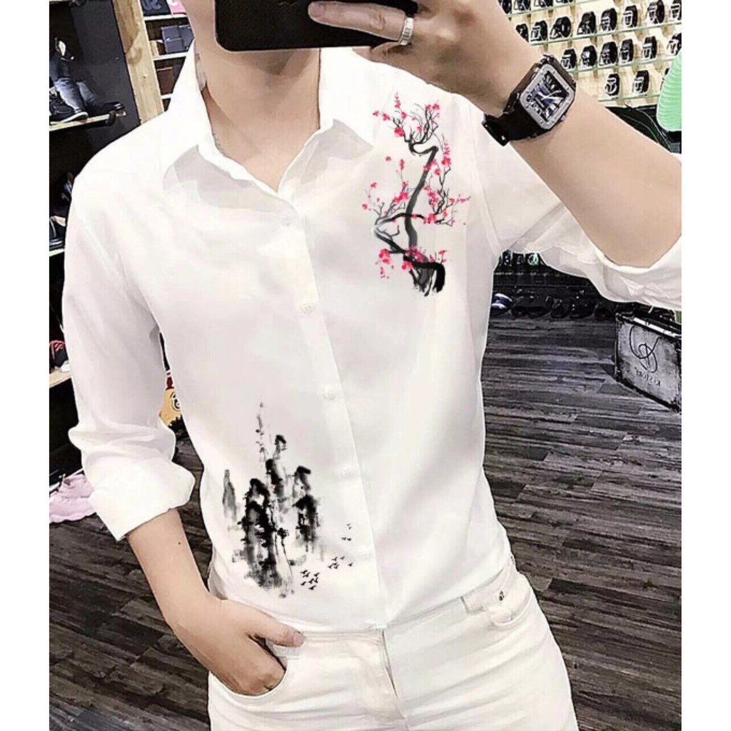 Áo Sơ Mi Nam Tay Dài, Sơ Mi Nam Kiểu Họa Tiết Cao Cấp OBOK Fashion SM08