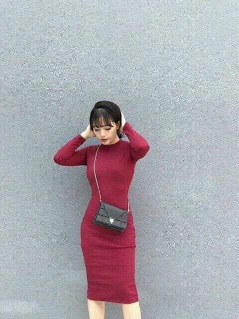 Đầm body tay dài thun gân