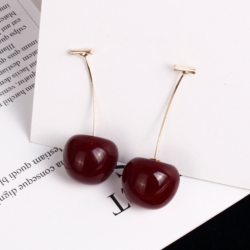 Bông Tai Nhựa Resin Dáng Dài Hình Quả Cherry Đơn Giản Dễ Thương Phong Cách Hàn Quốc Thời Trang Mùa Hè Mới Cho Nữ