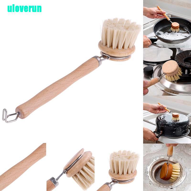 1 Bàn Chải Chà Nồi Tay Cầm Dài Bằng Gỗ Tiện Dụng