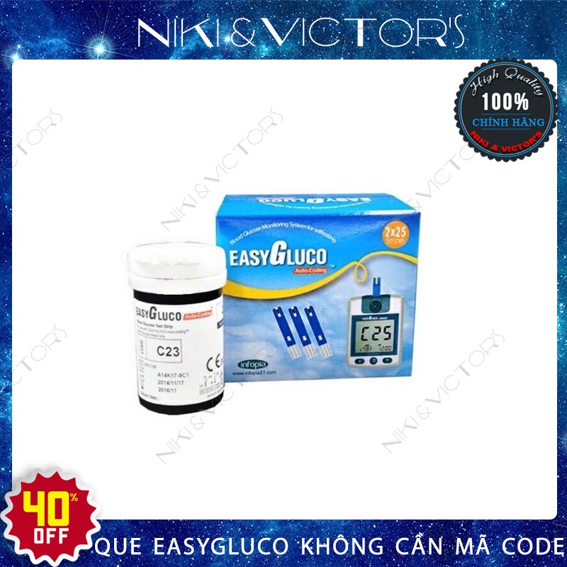 Que thử đường huyết Easy Gluco hộp hộp 25 que dùng cho máy đo đường huyết Easy Gluco