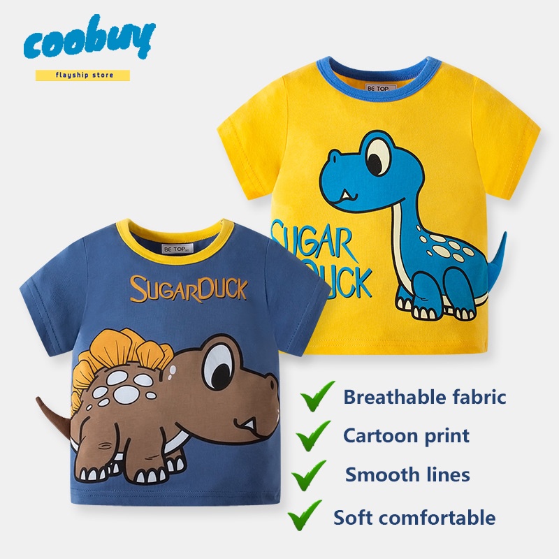 Áo Thun Tay Ngắn In Hoạt Hình Khủng Long Kiểu Hàn Quốc Thời Trang Mùa Hè Cho Bé Trai