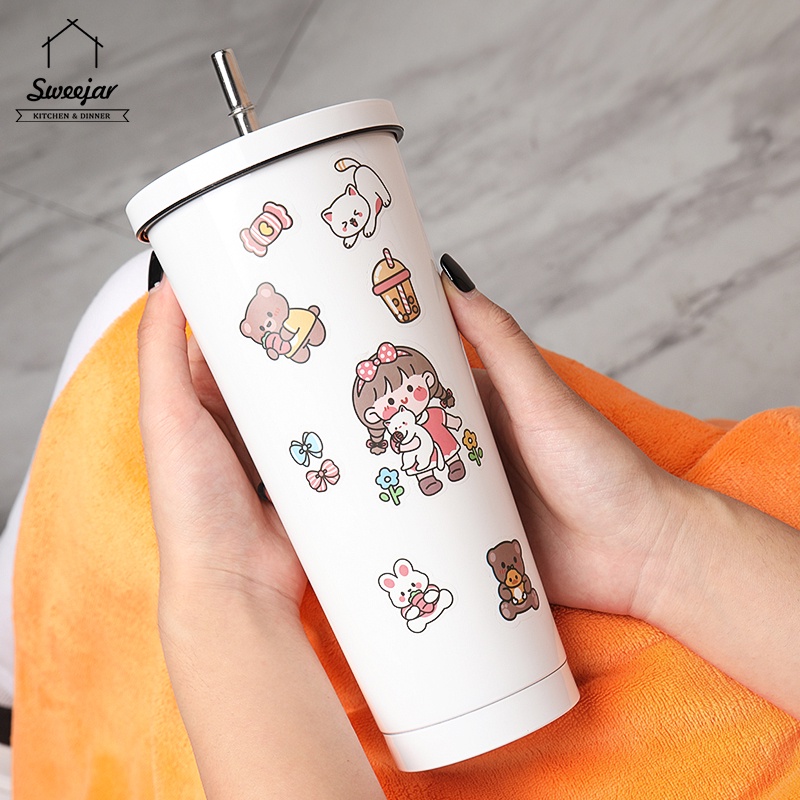 Bình Đựng Nước Giữ Nhiệt Có Ống Hút Dung Tích Lớn 750ML SWEEJAR 304