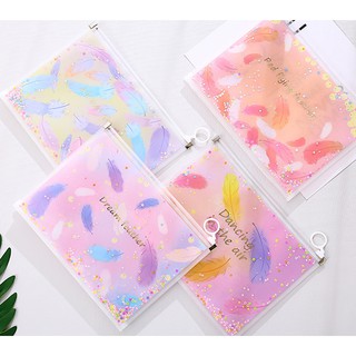 Túi zip A5-A4 Bling bling Feather
